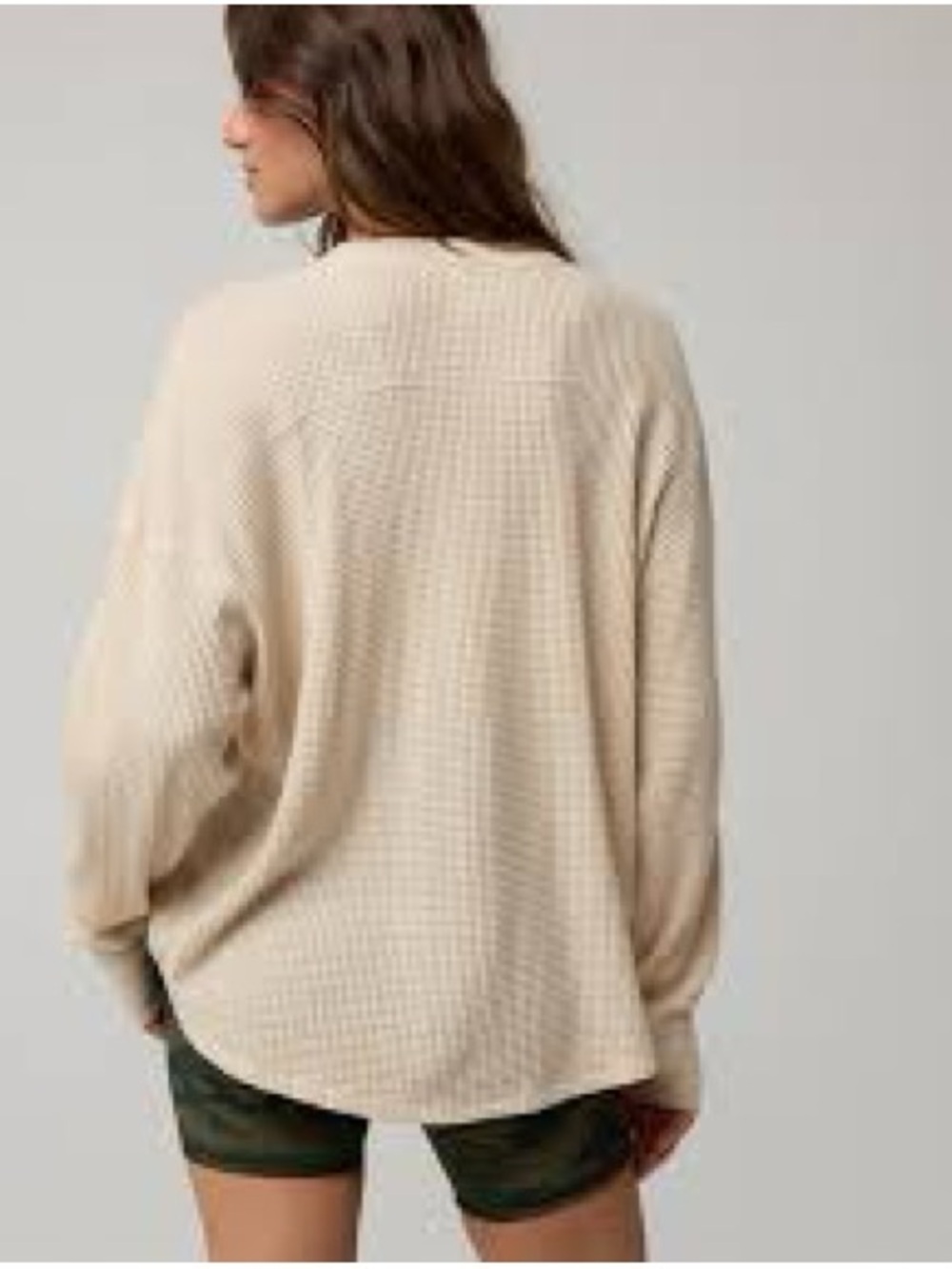 aerie Cream Waffle-Knit Long Sleeve Top